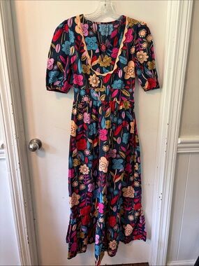 Navy Floral Maxi Dress with Multicolor Blooms